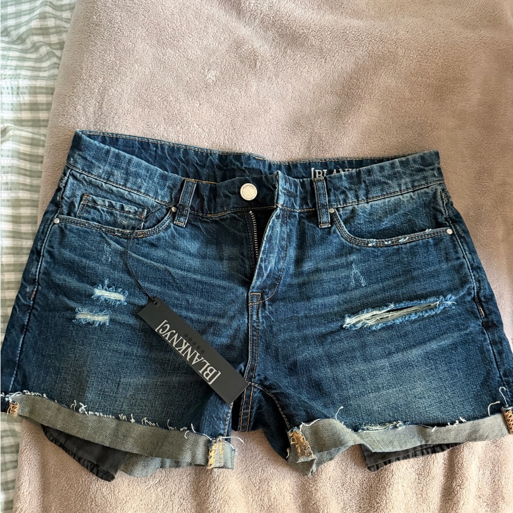 Blank NYC Dark Denim Distressed Cuffed Jean Shorts